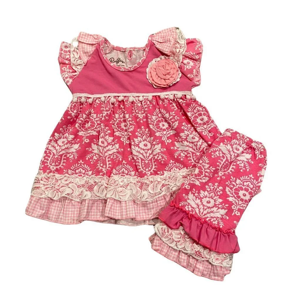 Ruffles by Tutu and Lulu Girl's Pink and White Short Set